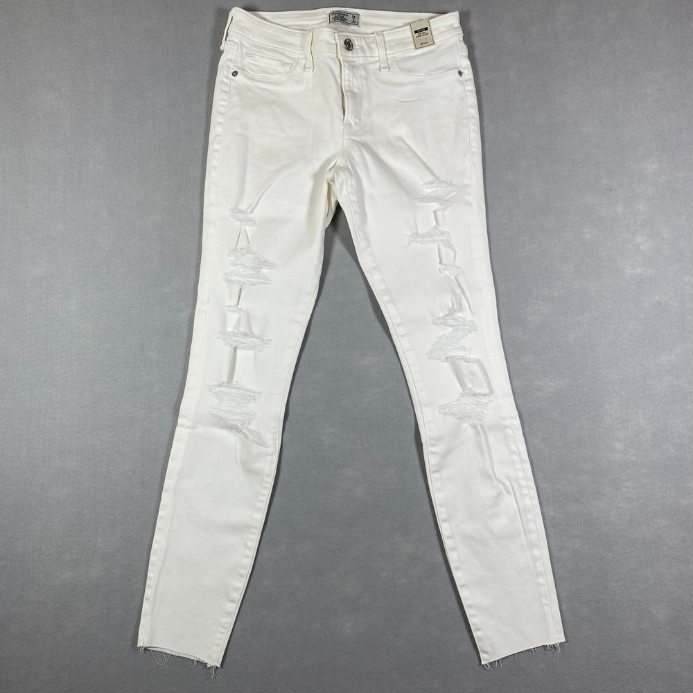 Abercrombie & Fitch Harper Low Rise Super Skinny White Ripped Jeans 26/2R NWT